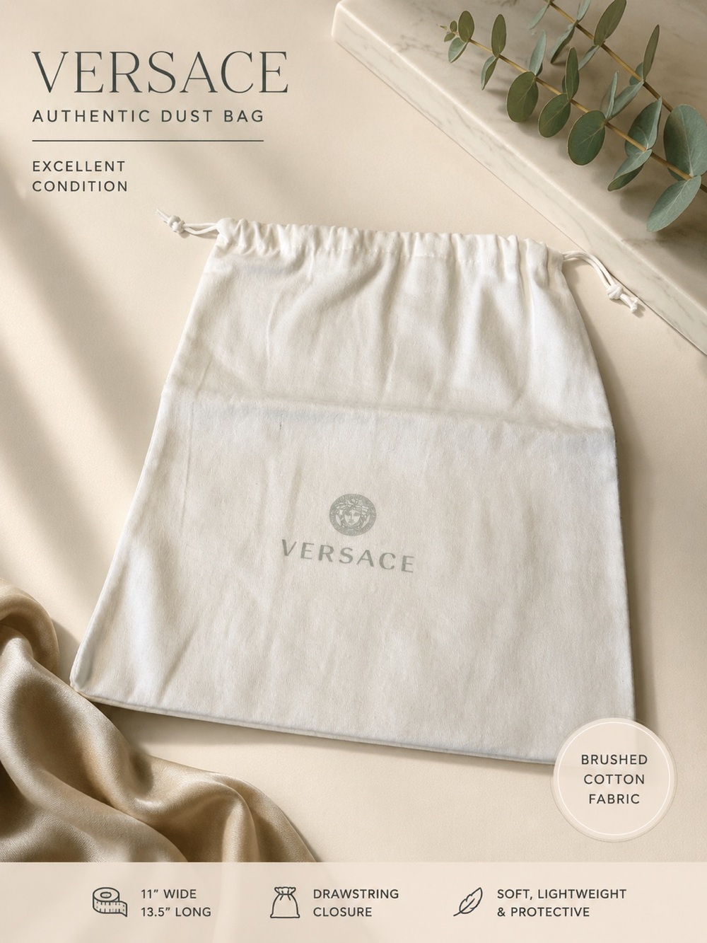 Versace Dust Bag Authentic Designer Drawstring Storage Pouch